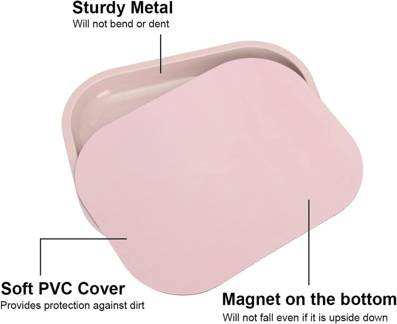 HOKirin Pink Small Metal Tray with Soft PVC Magnetic Lid,7"x5.5"x0.6" - Image 2